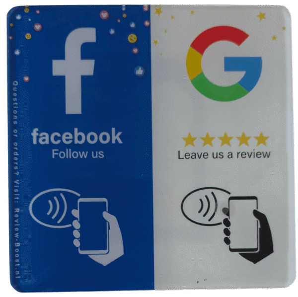 NFC Duo Facebook/Google bord 10x10cm PVC+Epoxy