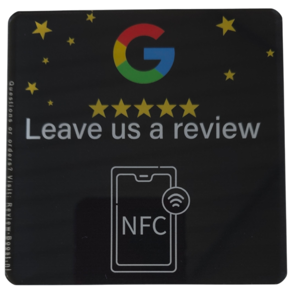 NFC Google Review bord 10x10cm PVC+Epoxy Zwart